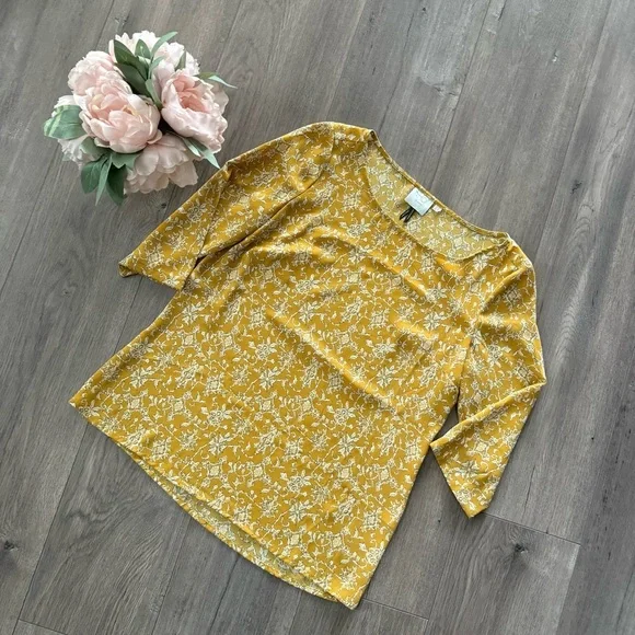 Anthropologie HD in Paris Eira Mustard Yellow Pattern Blouse - Picture 1 of 6